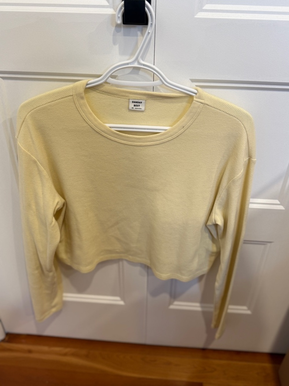 Sunday Best Pale Yellow Cropped Waffle Thermal Top